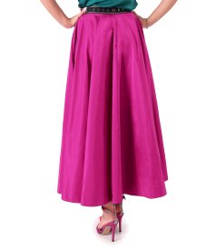 Long flared skirt in lightweight taffeta with decorative elastic at the back