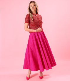 Fusta lunga clos din tafta subtire cu elastic decorativ pe spate