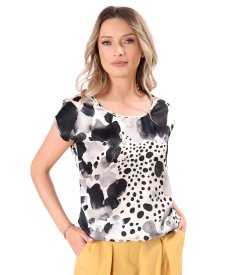 Casual blouse made of natural silk printed with geometric motifs