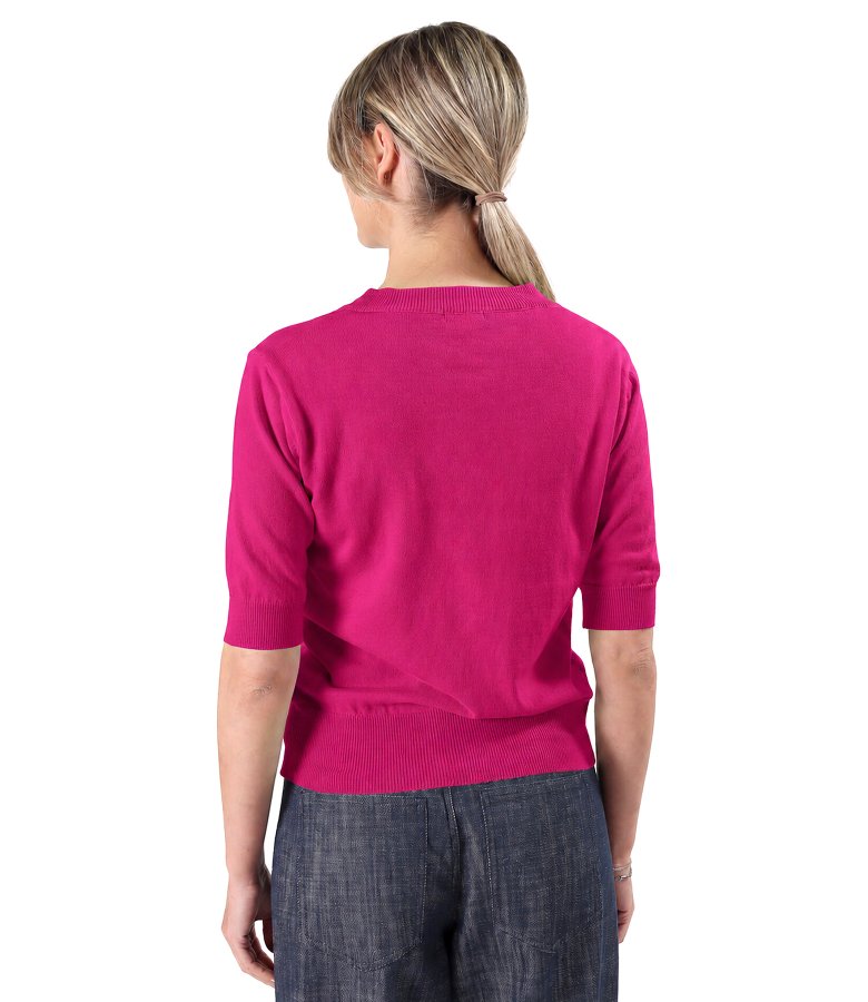 Fine-knit cotton blouse with short sleeves