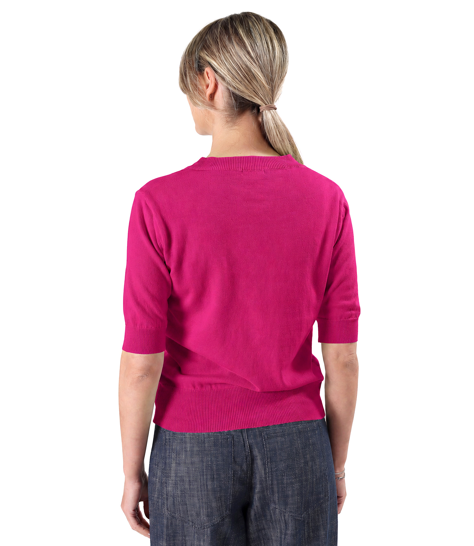 Fine-knit cotton blouse with short sleeves