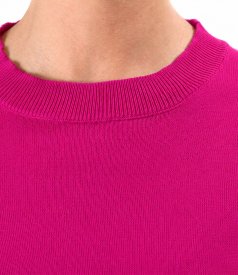 Fine-knit cotton blouse with short sleeves