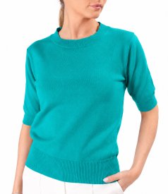 Fine-knit cotton blouse with short sleeves
