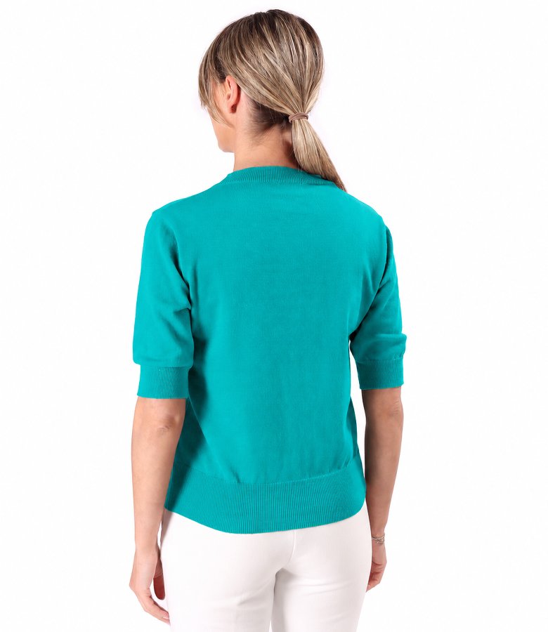 Fine-knit cotton blouse with short sleeves