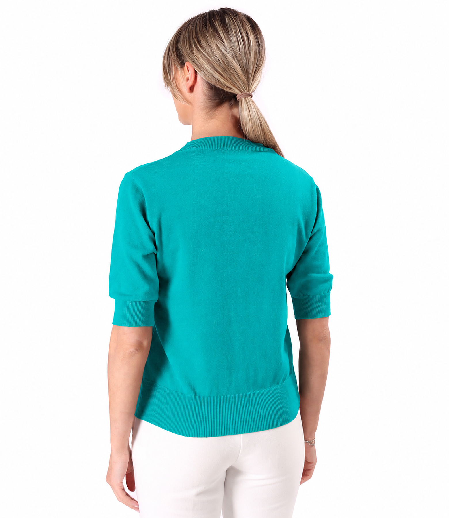 Fine-knit cotton blouse with short sleeves