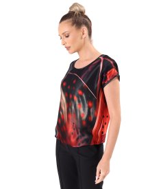 Relaxed-fit satin viscose blouse with oversized floral print