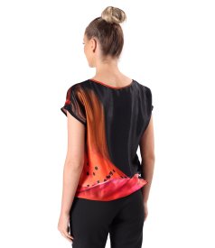 Relaxed-fit satin viscose blouse with oversized floral print