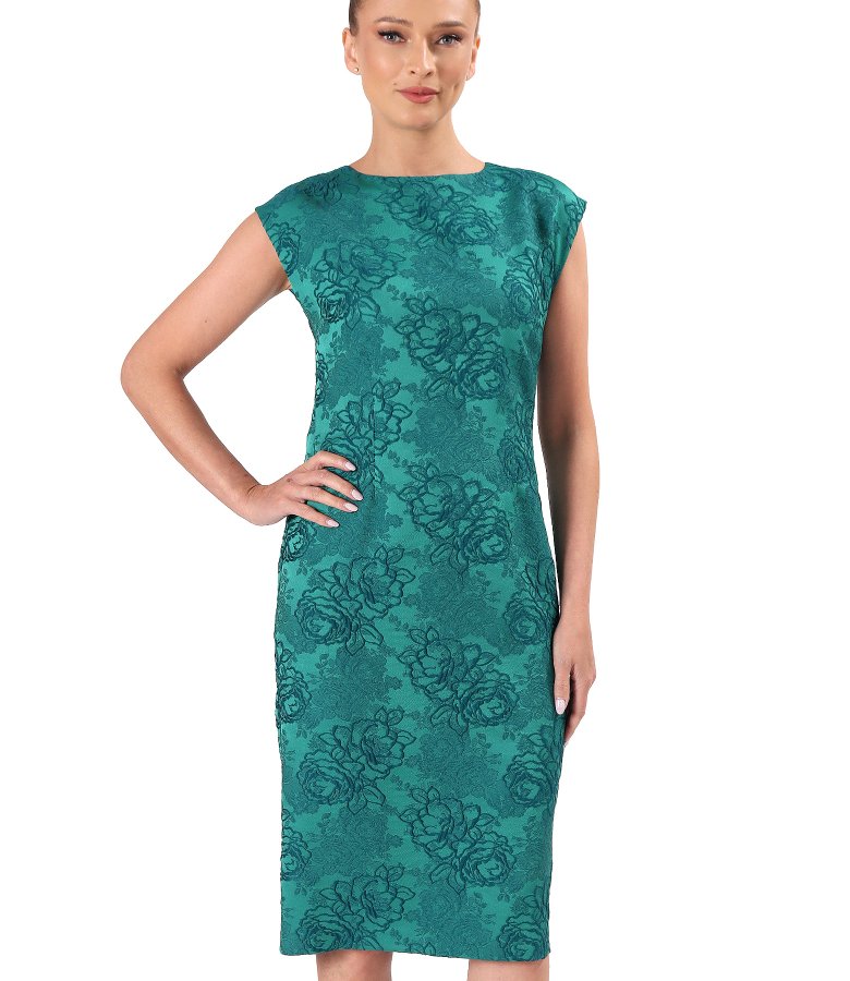 Elegant floral jacquard stretch dress