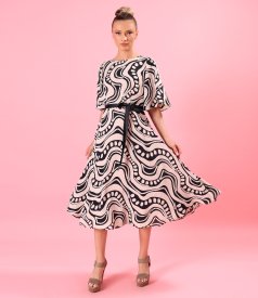 Midi dress in viscose with geometric print