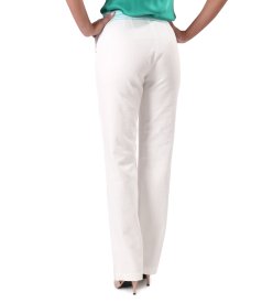 Straight-leg cotton denim-style trousers in off-white