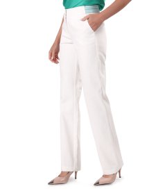 Straight-leg cotton denim-style trousers in off-white