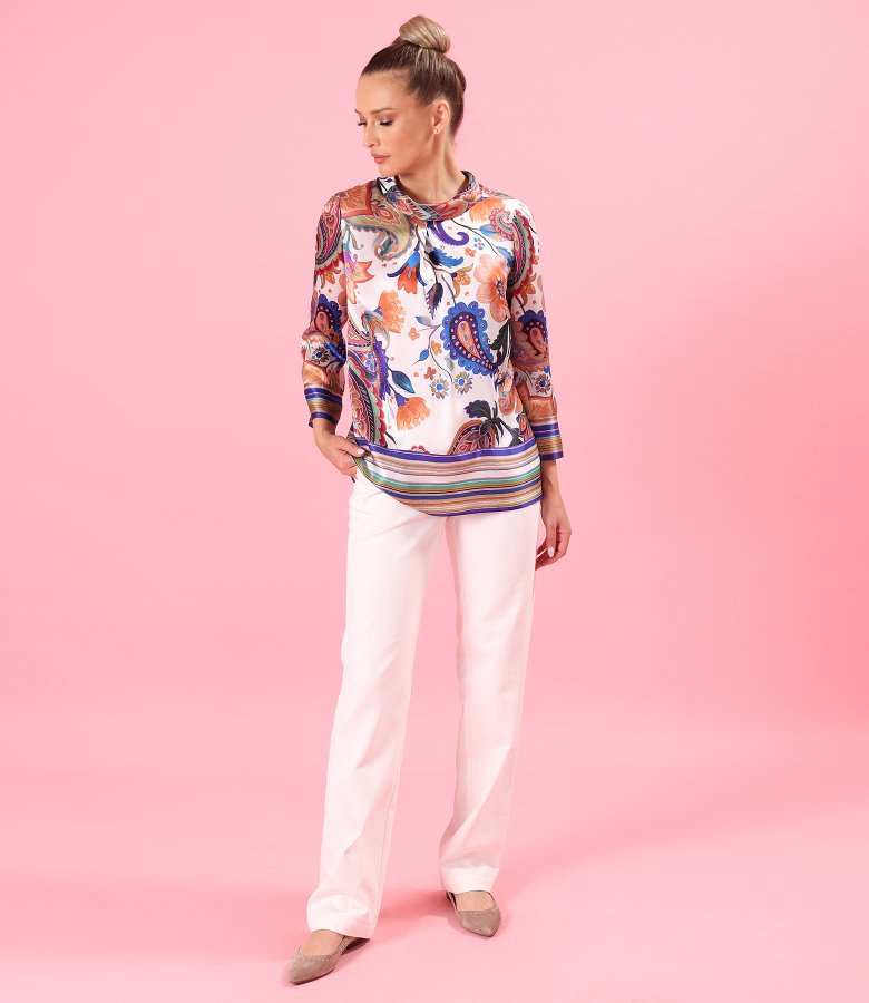 Straight-leg cotton denim-style trousers in off-white