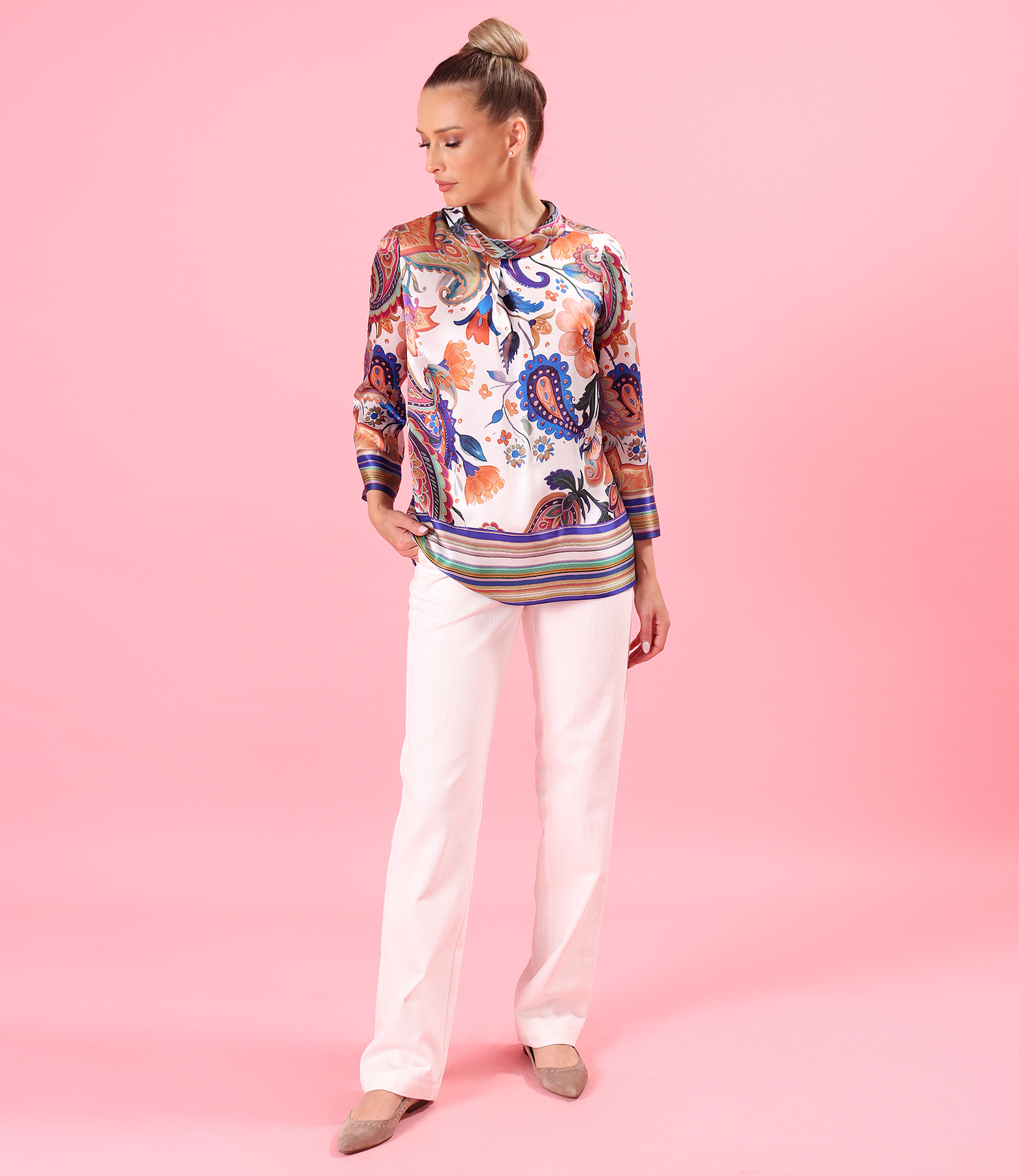 Straight-leg cotton denim-style trousers in off-white