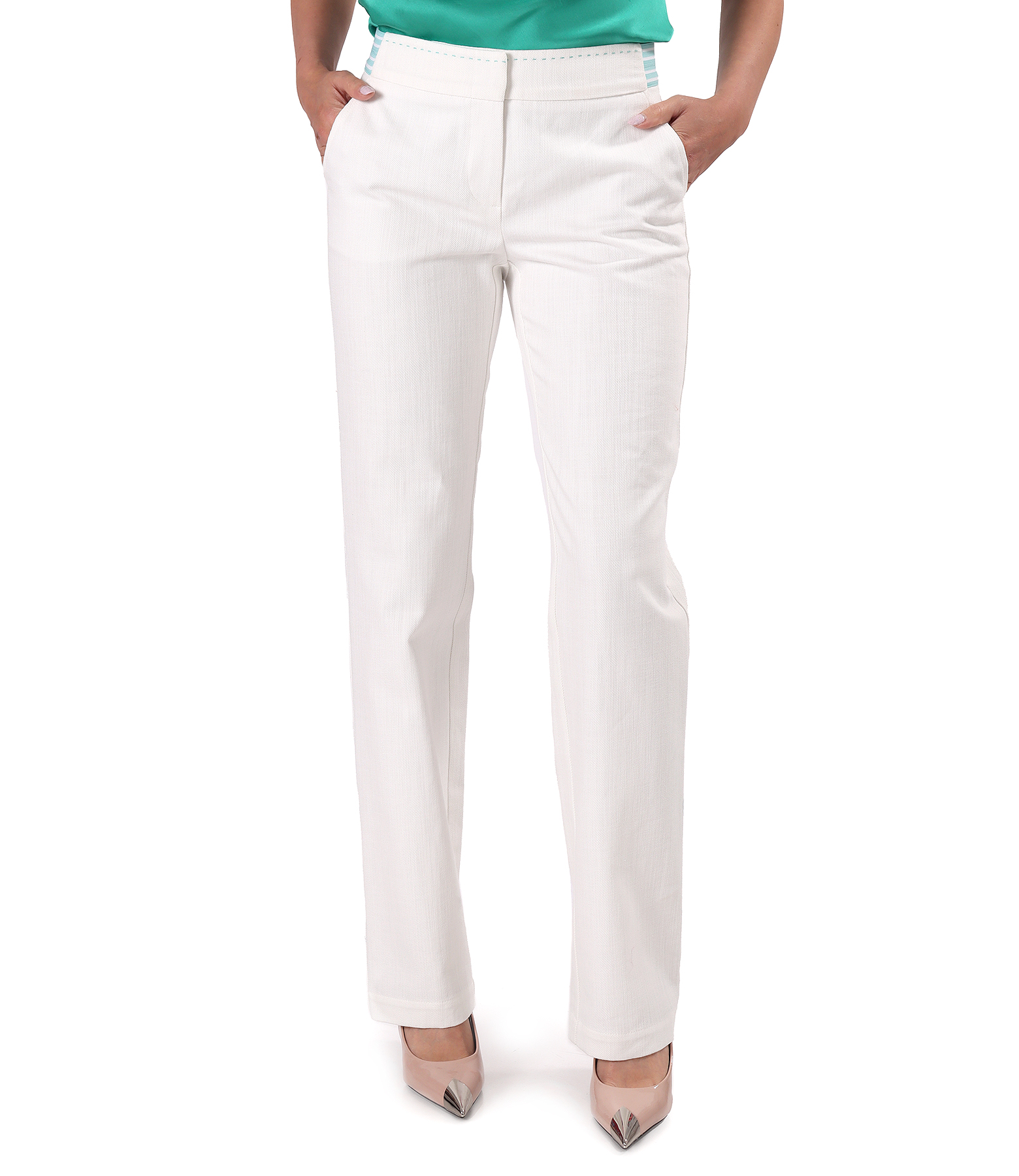 Straight-leg cotton denim-style trousers in off-white