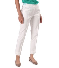 Elegant stretch cotton trousers with decorative elasticated waistband