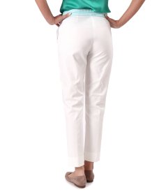 Elegant stretch cotton trousers with decorative elasticated waistband