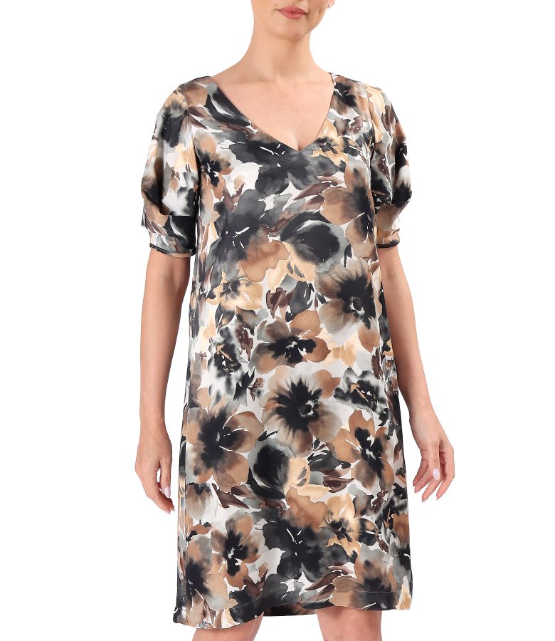 Elegant floral-print satin viscose dress