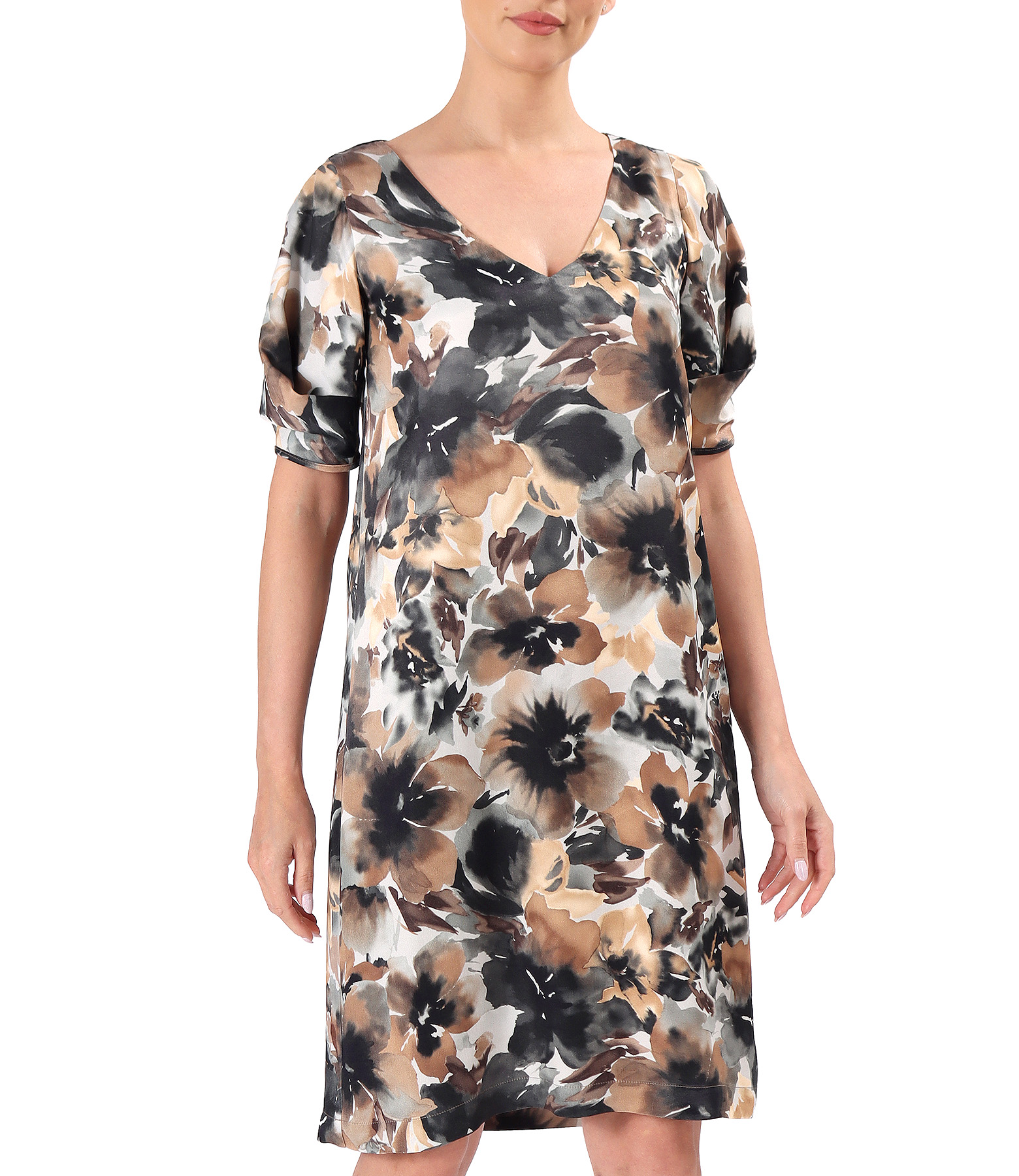 Elegant floral-print satin viscose dress
