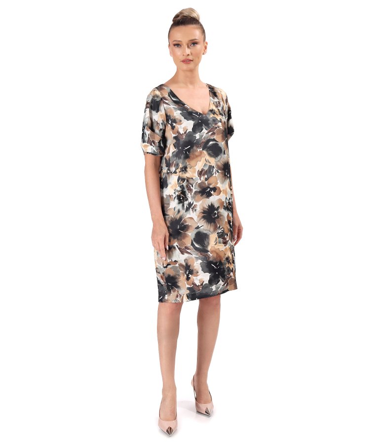 Elegant floral-print satin viscose dress