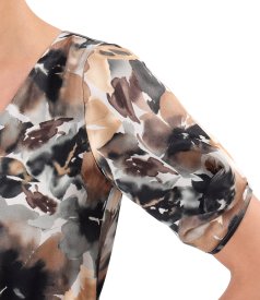 Elegant floral-print satin viscose dress