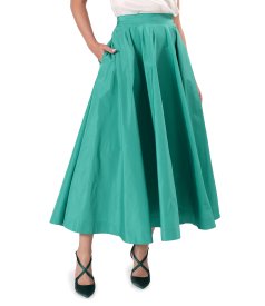 Long flared skirt in lightweight taffeta with decorative elastic at the back