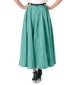 Long flared skirt in lightweight taffeta with decorative elastic at the back
