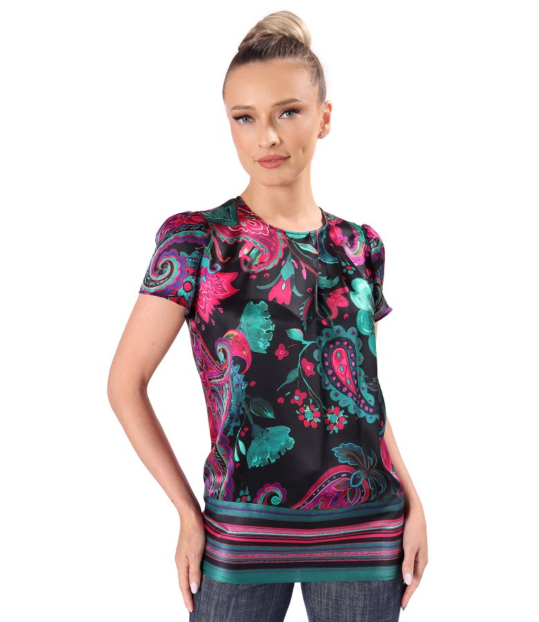 Elegant printed silk blouse with paisley motifs