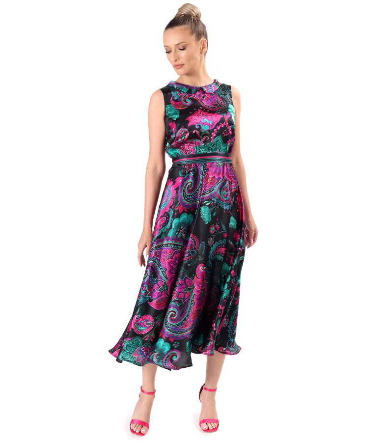 Midi dress in natural silk with paisley print