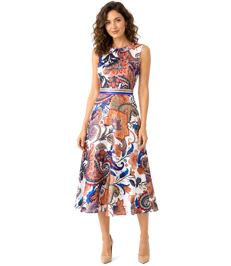 Midi dress in natural silk with paisley print