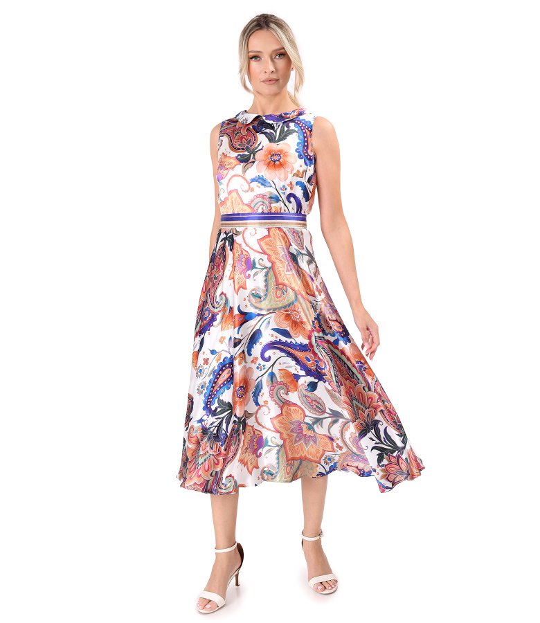 Midi dress in natural silk with paisley print