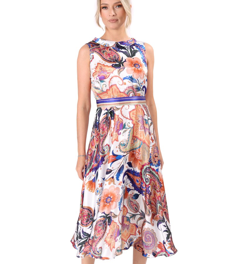 Midi dress in natural silk with paisley print