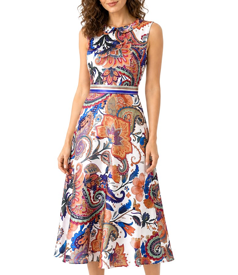 Midi dress in natural silk with paisley print