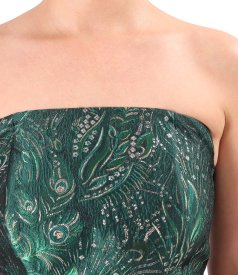 Midi cocktail dress with floral metallic jacquard corset