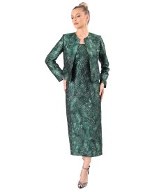 Midi cocktail dress with floral metallic jacquard corset