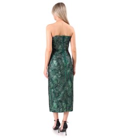 Midi cocktail dress with floral metallic jacquard corset
