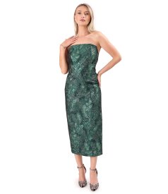 Midi cocktail dress with floral metallic jacquard corset