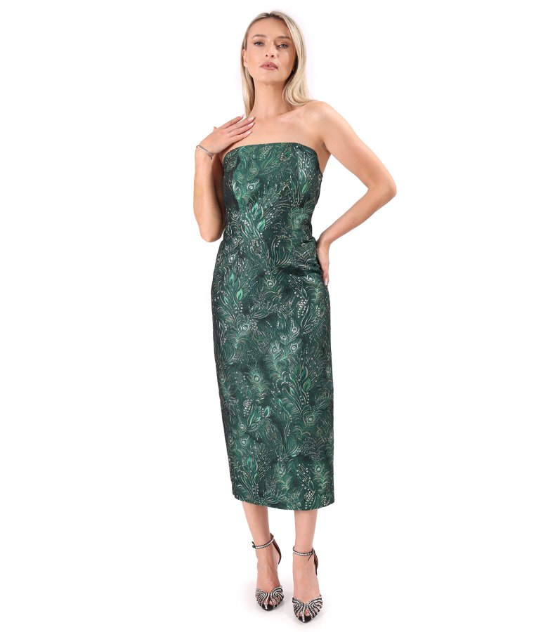 Midi cocktail dress with floral metallic jacquard corset