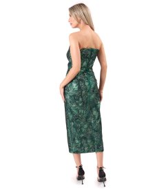 Midi cocktail dress with floral metallic jacquard corset