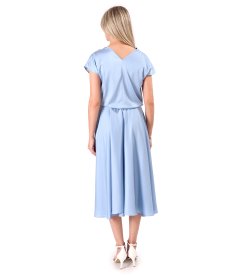 Midi dress in stretch satin with boat neckline