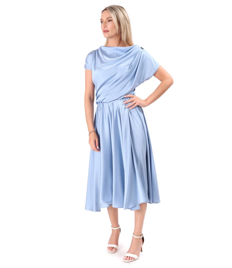 Midi dress in stretch satin with boat neckline