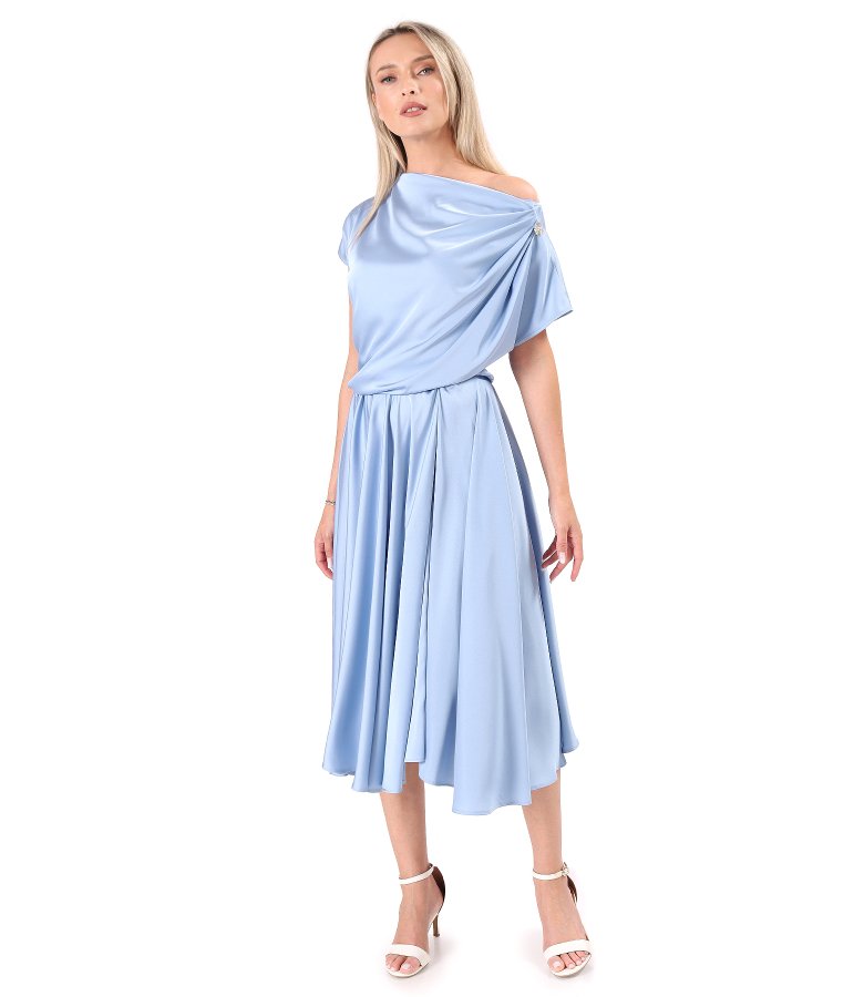 Midi dress in stretch satin with boat neckline