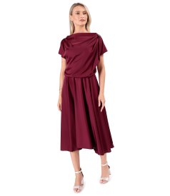 Midi dress in stretch satin with boat neckline