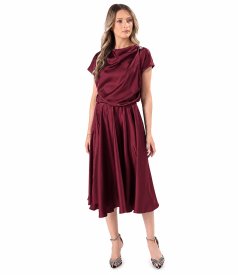 Midi dress in stretch satin with boat neckline