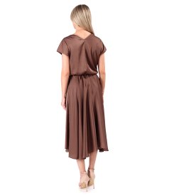 Midi dress in stretch satin with boat neckline