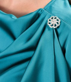 Midi dress in stretch satin with boat neckline