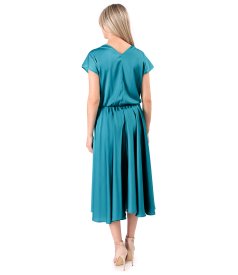 Midi dress in stretch satin with boat neckline