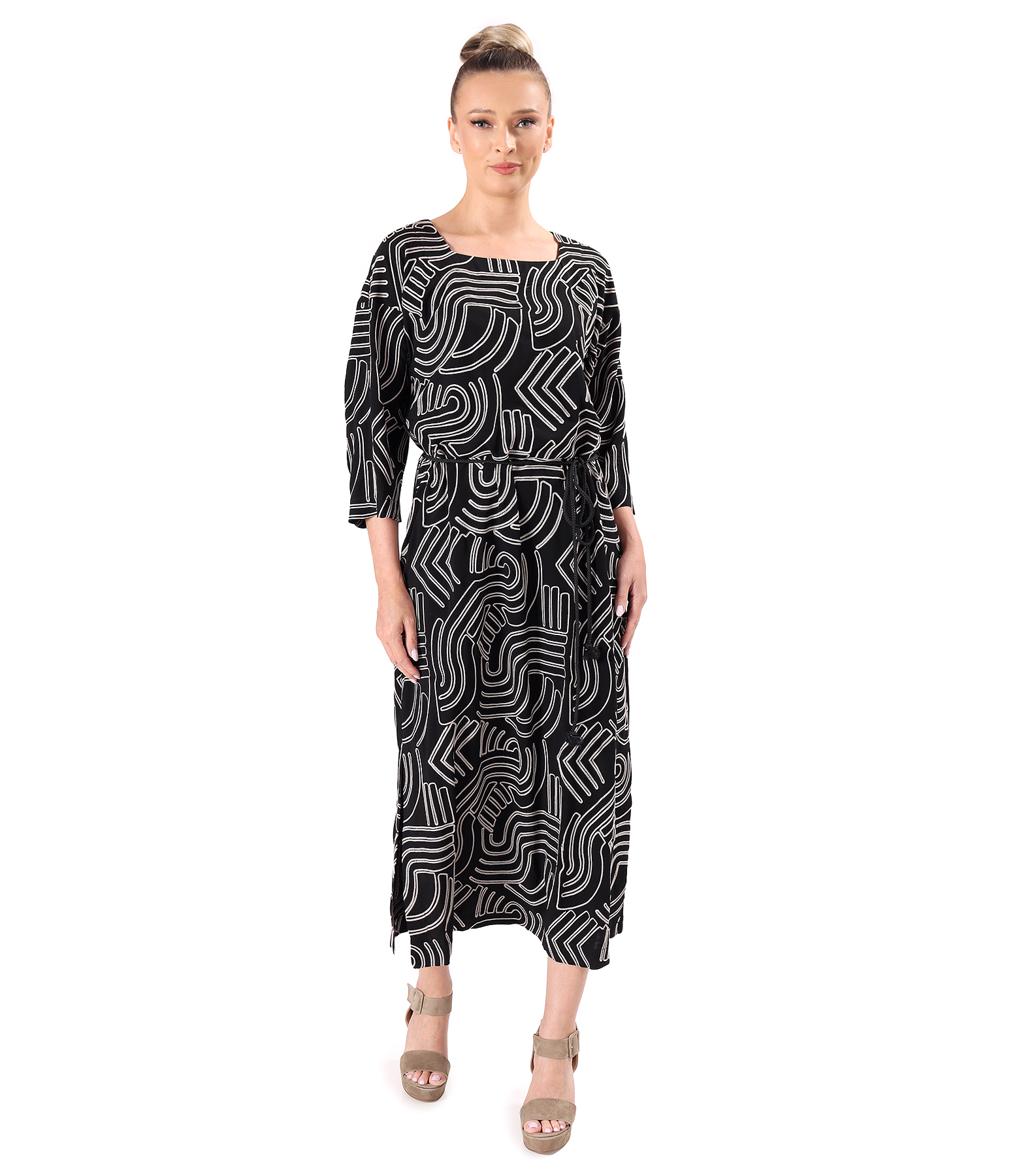 Elegant embroidered viscose dress in Summer Zen Garden