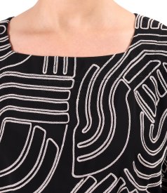 Elegant embroidered viscose dress in Summer Zen Garden
