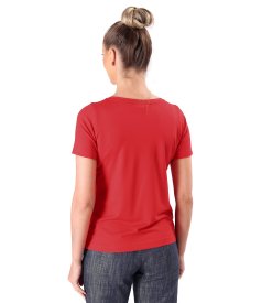 Short-sleeved top in plain stretch jersey
