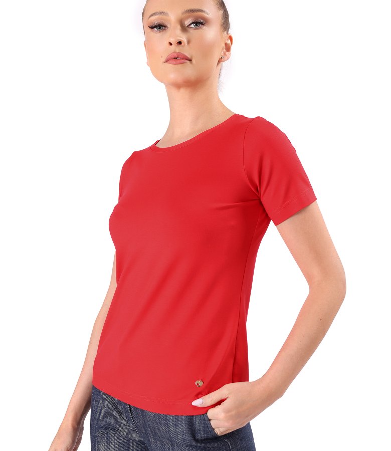 Short-sleeved top in plain stretch jersey
